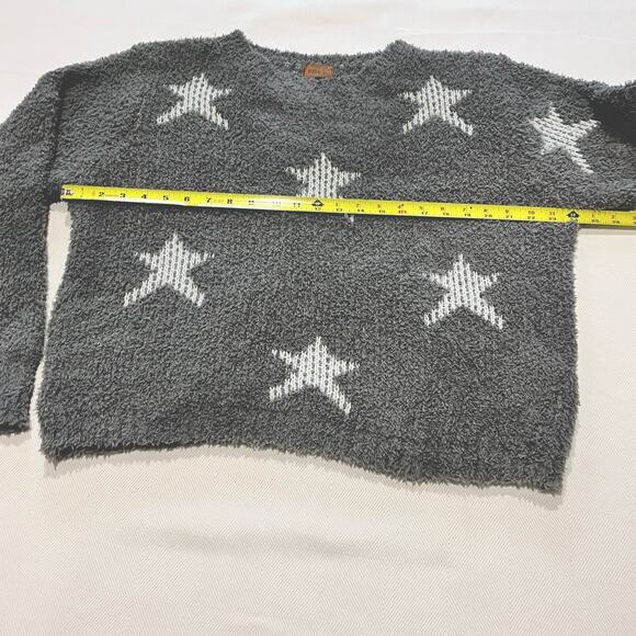 POL Relaxed Gray & White Star Patterned Sherpa Knit Sweater Soft Size M - Picture 4 of 11
